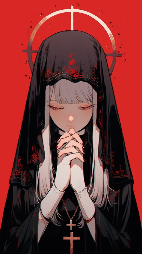 Vampire Nun Art, Nun Art Anime, Nun Drawing Reference, Gothic Nun Art, Nun Reference, Nun Illustration, Nun Wallpaper, Nun Character Design, Vampire Nun