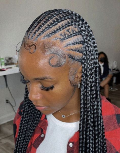 💐 pin posted by | @iluvzari💐�🧘🏽‍♀️✨ Braids In The Front Plaits In The Back, Stitch Fulani Braids, Fulani Braids Straight Back, Big Fulani Braids, Fulani Braids With Design, Feed In Braids Cornrows, Fulani Cornrows, Cornrow Hairstyle, Black Kids Braids Hairstyles