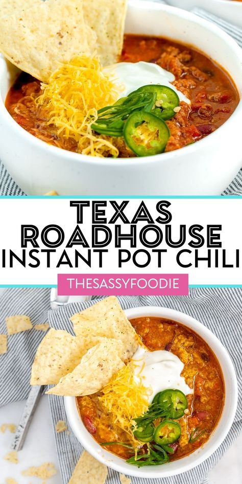 Texas Chili Instant Pot, Insta Pot Chili Recipes Easy, Chili Pressure Cooker Recipe, Chili Recipe Pressure Cooker Easy, Homemade Chili Recipe Instant Pot, Big Pot Of Chili, Cockpit Chili Recipes, Instant Pot No Bean Chili, Instapot Chilli Recipe Easy