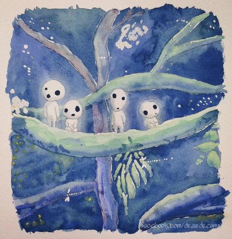 Tree Spirits by Naichingeeru Tree Spirits Mononoke, Princess Mononoke Tree Spirits Tattoo, Studio Ghibli Tree Spirits, Forest Spirits Princess Mononoke, Princess Monoke Forest Spirit, Spirit Drawing, Studio Ghibli Fanart, Tree Spirit, Princess Mononoke