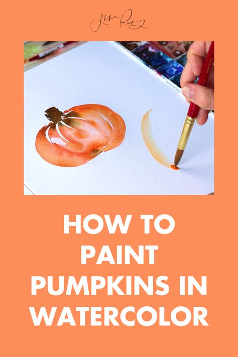 Here's how to paint pumpkins in watercolor. What’s more festive for fall than some pumpkin decor?? For this watercolor tutorial, I teach you how to use a basic, simple “C” curve to make these beauties. Simple Things To Watercolor, Pumpkin Watercolor Paintings Easy, Pumpkin Watercolor Tutorial, Watercolor Pumpkins Tutorial, Fall Watercolor Art, Pumpkin Watercolor Painting, Pumpkin Challenge, Watercolor Pumpkins Autumn, Watercolor Techniques Tutorial