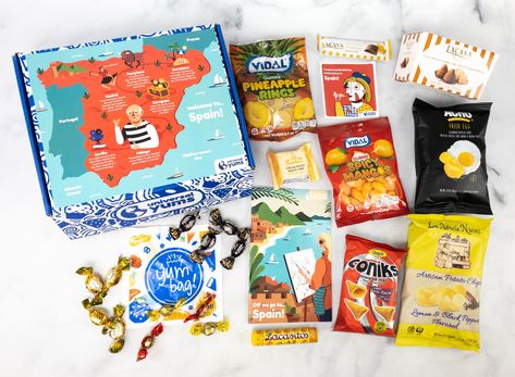 This Universal Yums box is filled with chocolates, candies, chips, and other snacks from Spain! More details in the review + coupon! Universal Yums Subscription Box Review + Coupon - SPAIN → https://hellosubscription.com/2021/04/universal-yums-subscription-box-review-coupon-spain-2/ #UniversalYums #subscriptionbox Fun Facts About Spain, Universal Yums, Spanish Chocolate, Toffee Candy, Caramel Truffle, Candied Orange Peel, Cheesy Bacon, Caramel Candy, Sugar Sprinkles