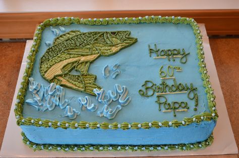 Walleye Fish Sheet Cake Sheet Cake Birthday, Bass Fish Cake, Fishing Theme Cake, Walleye Fish, Fish Cake Birthday, Cake Painting, Diy Dessert, Sheet Cake Designs, Birthday Sheet Cakes