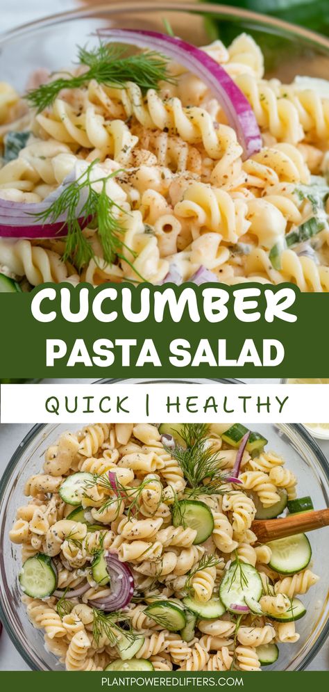 This cucumber pasta salad with mayonnaise is the dish you're looking for! This easy and healthy pasta salad recipe won't take long to make, is delicious, and can be stored easily for later. If you want a vegan pasta salad recipe for lunch, as a side dish, or dinner, try this one out! Pasta Salad For One Person, Pasta Salad Recipes High Protein, Low Fat Pasta Salad, Easy Healthy Pasta Salad, Low Carb Pasta Salad, Low Calorie Pasta Salad, Easy Cold Pasta Salad Recipes, Gluten Free Pasta Salad Recipes, High Protein Pasta Salad