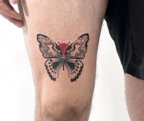 Butterfly Jewel Tattoo, Butterfly Tattoo Japanese Style, Mens Linework Tattoo, Japanese Moth Tattoo, Cool Moth Tattoo, Unique Moth Tattoos, Cool Tats Small Tattoos, Thank You Tattoo, Trippy Butterfly Tattoo