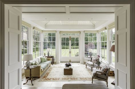 French Country Sunroom, Orangery Interior, Kitchen Orangery, Georgian Country House, Orangery Extension, Flat Roof Extension, Country Life Magazine, Garden Houses, Room Extensions