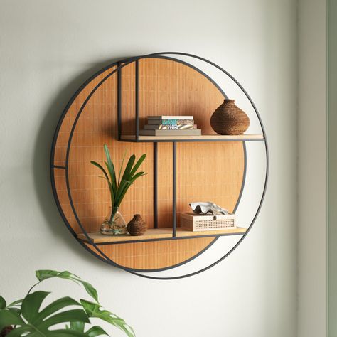 Beachcrest Home Wilhelmina 3 Piece Circle Accent Shelf | Wayfair Wall Shelves Circle, Circular Wall Shelf, Metal Circle Shelf, Circle Wall Shelf, Round Ratan Wall Shelf, Brown & Black Round Four-tiered Wood Shelf, Open Wall, Bamboo Wall, Nails And Screws