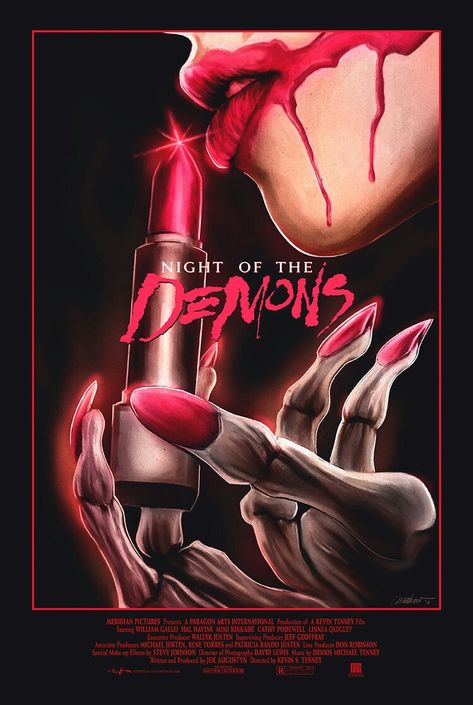 Night of the Demons (1988) by Matthew Therrein 80s Horror Movies, The Neon Demon Movie, Neon Demon Movie, 80s Horror Movie Posters, Night Of The Demons 1988, 90s Horror Movies, Vintage Monster Movie Posters, Night Of The Demons, 80s Horror Book Covers