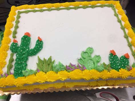 Cactus cake Fiesta Cactus Cake, Cactus Themed Cake, Southwestern Cake Ideas, Cactus Sheet Cake Ideas, Cactus Sheet Cake, Cactus Cake Birthday, Cactus Cakes Birthday, Fiesta Sheet Cake, Cactus Birthday Cake