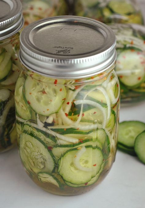 Cucumber Freezer Pickles Freezer Cucumber And Onions, Canning Cucumbers And Onions, English Cucumber Pickles, Freezer Cucumbers, Freezer Pickles Recipes, Red Pepper Jelly Recipe, Freezer Pickles, Sweet Pickles Recipe, Pepper Jelly Recipe