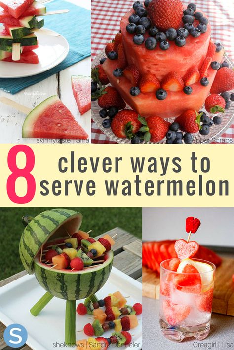 These clever ways to serve watermelon will be the hit of any summer party! Make your party perfect with these 8 trick! http://www.simplemost.com/clever-ways-to-serve-watermelon/?utm_campaign=social-account&utm_source=pinterest.com&utm_medium=organic&utm_content=pin-description Serving Watermelon At Party, Fun Ways To Serve Watermelon, How To Serve Watermelon At A Party, Serving Watermelon Ideas, Watermelon Serving Ideas, Ways To Serve Watermelon, Basketball Party Decorations, Healthy Party Food, Party Serving