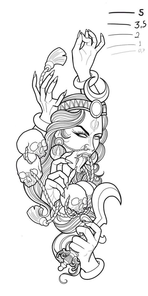 Hindu Goddess Kali Tattoo, Hindu Tattoo Sleeve, Kali Tattoo Design Art, Kali Goddess Tattoo, Kali Ma Tattoo, Hindu God Tattoo, Maa Kali Tattoo, Kali Tattoo Design, Goddess Kali Tattoo