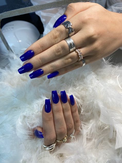 Blue Acrylic Nails Ballerina, Ballerina Blue Nails, Blue Nails Ballerina, Blue Ballerina Nails, Nail Orange, Ballerina Nails Designs, One Color Nails, Aesthetic Nails, Blue Nail Designs