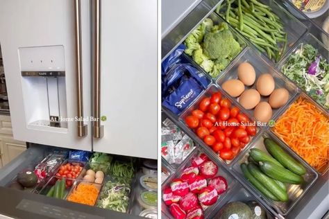 Woman converts fridge into salad bar to stick to goals - Upworthy Salad A Day, Babybel Cheese, Fridge Drawers, Kitchen Hack, Bar Refrigerator, Olive Tapenade, Bar Fridges, Kinds Of Salad, The Genius