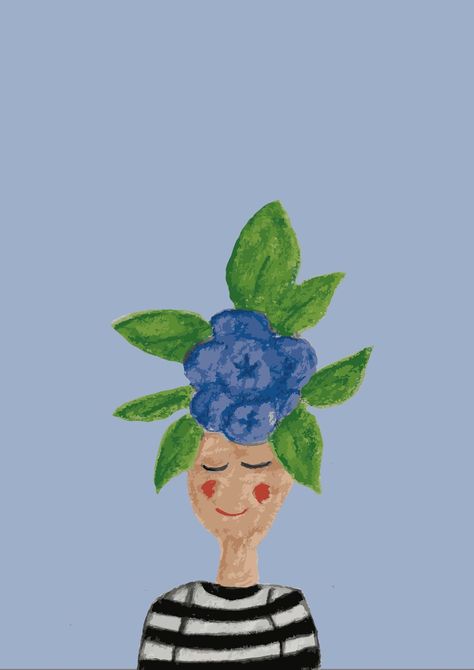 Blueberry Illustration, Blueberry Girl, Girl Illustration, Iphone Backgrounds, Food Illustration, Girls Illustration, Summer Art, Food Illustrations, Shop Logo