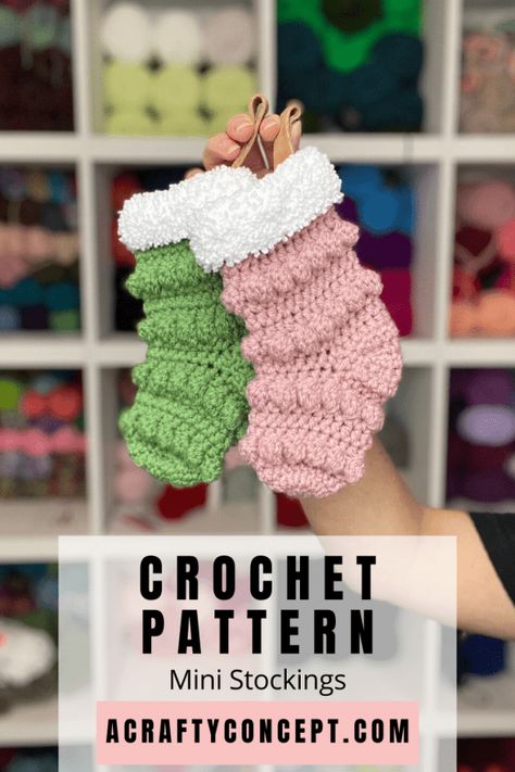 Learn how to crochet a mini Christmas stocking in this beginner-friendly, free crochet pattern. They are perfect for decorating and holding gift cards. Crochet Stocking Pattern Free, Advent Garland, Stocking Pattern Free, Stocking Crochet, Crochet Christmas Stocking Pattern, Christmas Stocking Decorations, Mini Christmas Stockings, Crochet Stocking, Crochet Christmas Stocking