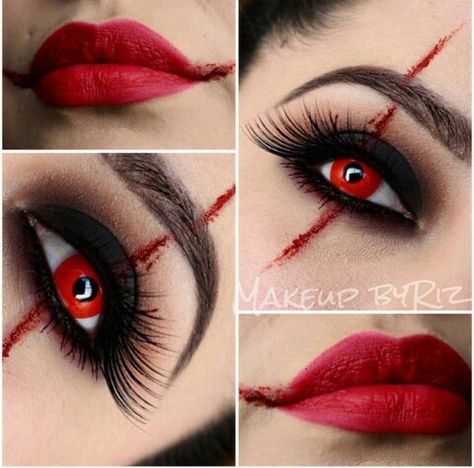 Creative Halloween Makeup, Halloween Makeup Look, Makeup Masterclass, Good Products, Halloween Tattoo, Halloween Eyes, Red Makeup, Lots Of Makeup, Beautiful Lashes