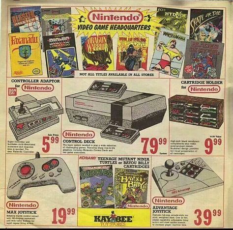 Kay-Bee Toys ad for NES Video Game Ads, Game Ads, Bee Toys, 타이포그래피 포스터 디자인, Nintendo Entertainment System, Vintage Video, Vintage Videos, Vintage Video Games, Classic Video