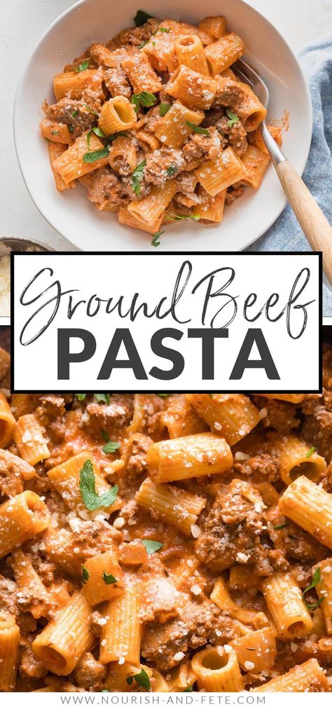 This easy and flavorful Ground Beef Pasta recipe is ready in about 25 minutes using everyday ingredients. It's perfect for simple family dinners! Beef Pasta Healthy, Red Meat Recipes Dinners Simple, Ground Beef Recipes Picky Eaters, Easy Lunch Ideas With Ground Beef, Ground Beef Recipes Clean Eating, Ground Beef Weeknight Dinner, Easy College Student Recipes, Ground Beef Pasta Recipes Dairy Free, Creamy Beef Pasta Recipes