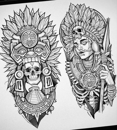 Indian warriors and witch tattoo stencil Aztec Lady Tattoo, Aztec Tattoo Drawings, Aztec God Tattoo For Men, Mayan Neck Tattoo, Aztec Women Warrior Goddesses Tattoo, Aztec Back Tattoo Women, Aztec Drawing Tattoo, Aztec And Mayan Tattoos, Mayan Back Tattoo