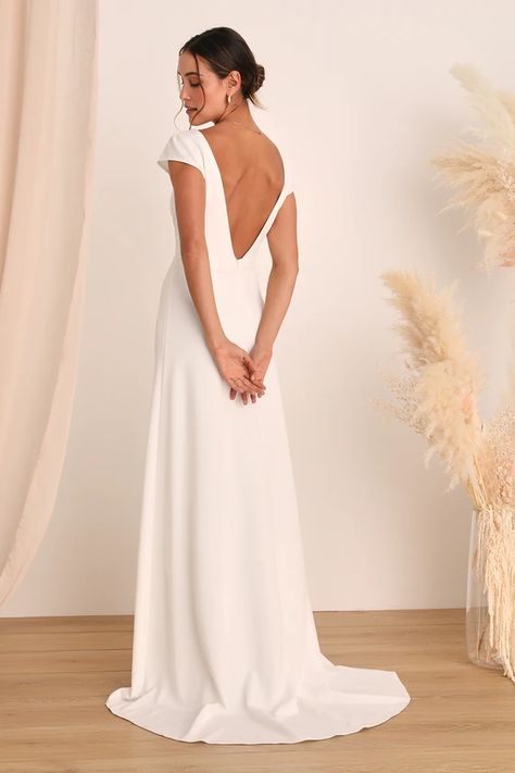 Sleeved Wedding Dress, Gown Simple, Boat Style, Short Sleeve Wedding Dress, Backless Gown, Wedding Dress Cap Sleeves, Sleeved Wedding, Buy A House, A Line Maxi Dress