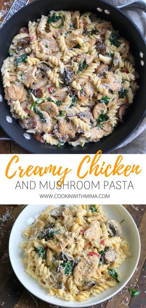 Creamy Chicken And Mushroom Pasta, Creamy Chicken Mushroom Pasta, Dinner With Mushrooms, Cream Of Mushroom Pasta, Chicken And Mushroom Pasta, Spinach Mushroom Pasta, Chicken Mushroom Pasta, Chicken Spinach Pasta, Creamy Mushroom Chicken