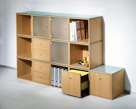 Modular shelving - a series of cubes or boxes - gives you flexibility in your storage. Here are some of the many options, in a wide range of... Magnetic Storage, Cube Shelves, Modular Shelving, Smart Furniture, Container Store, Cube Storage, Design Within Reach, Storage System, High Gloss Finish