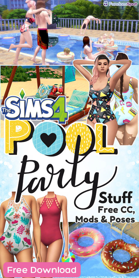 Sims 4 Pool Party, Sims 4 Pool, Donut Pool Float, Summer Pool Floats, Summer Goth, Pool Lounge, Baby Poses, Best Sims, Sims 1