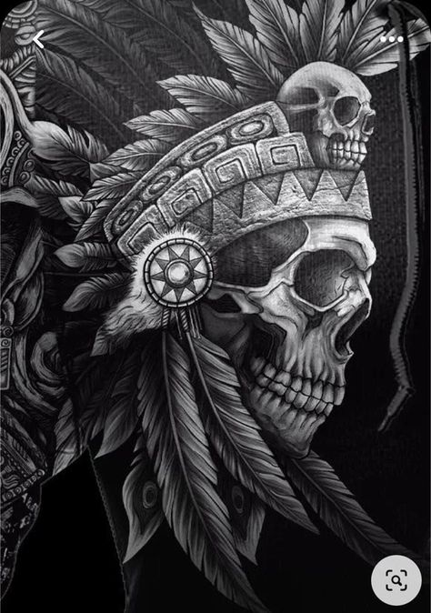 Indian Head Skull Tattoo, Realistic Native American Tattoo, Nayarit Mexico Tattoo, Aztec Skull Drawing, Hot Shoulder Tattoos, Aztec Skull Tattoo Design, Skull Feather Tattoo, Indian Skull Tattoos Warriors, Indian Skull Tattoo Design