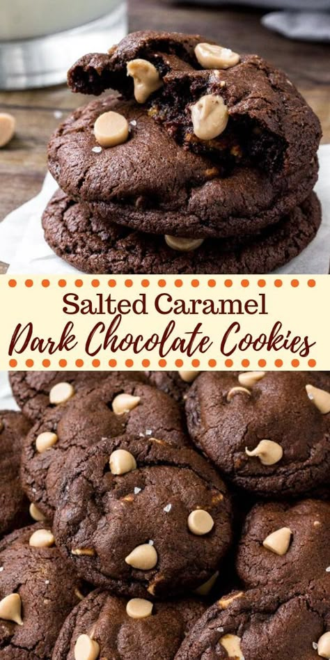 Caramel Baking, Salt Cookies, Sea Salt Cookies, Chocolate Caramel Cookies, Chocolate Chip Shortbread Cookies, Dark Chocolate Caramel, Homemade Brownie, Dark Chocolate Cookies, Chocolate And Caramel