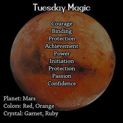 Tuesday Magic Moon Spells, Magic Day, Magick Spells, Eclectic Witch, Wicca Witchcraft, Witch Magic, Wiccan Spells, The Planets, Spells Witchcraft