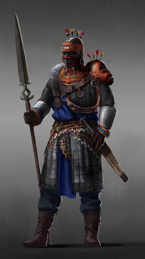 Ancient Knight, Wayne Huet on ArtStation at https://www.artstation.com/artwork/3oPQDB African Knight, African Armor, African Fantasy Art, Medieval Guard, African Civilization, Egyptian Warrior, Project Brief, Amazing Costumes, African Mythology