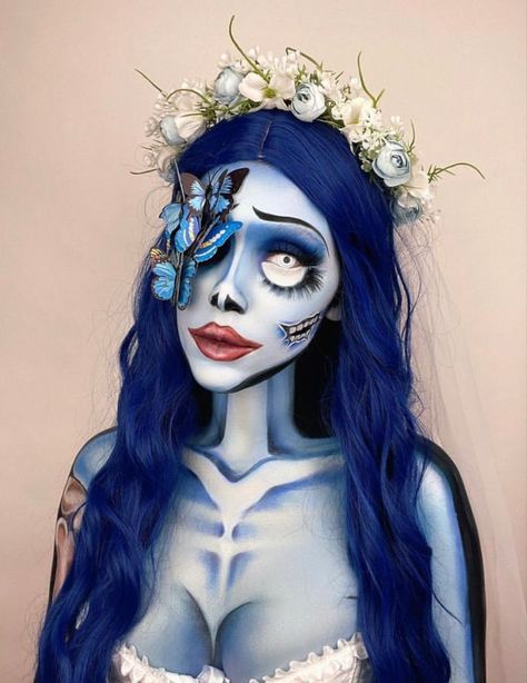 Cool Women Costumes, Halloween Makeup Corpse Bride, Bride Corpse Makeup, Corpse Bride Face Paint, Corps Bride Makeup, Tim Burton Halloween Makeup, Corpse Bride Inspired Makeup, Corpse Bride Makeup Halloween, The Corpse Bride Makeup