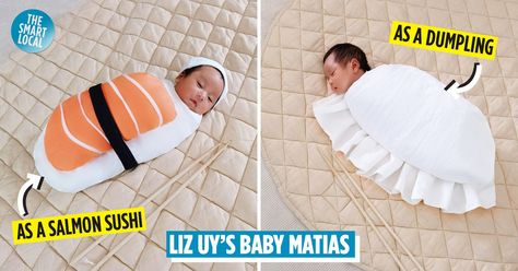 Liz Uy Dresses Baby Matias In Sushi & Dumpling Costumes Dumpling Costume, Liz Uy, Sushi Costume, Philippines Food, Salmon Sushi, Event Food, Food Reviews, Family Kids, Food Guide