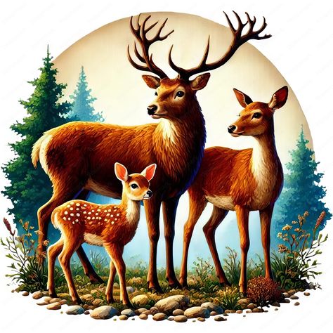 Deer Clipart, Deer Art Print, Family Clipart, Deer Family, Sublimation Ideas, Deer Art, Art Printables, Hur Man Målar, Handmade Artwork