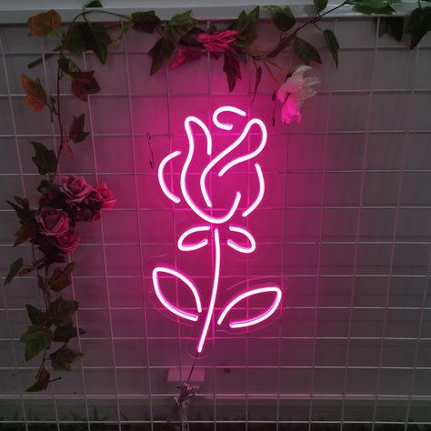 SELICOR Rose Flower Neon Sign in pink Bathroom Neon Sign, Rose Neon Sign, Tavern Design, Flower Neon Sign, Symbol Of Friendship, Neon Rose, Neon Wall Art, Volunteer Gifts, Bubble Paper