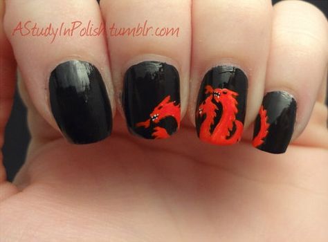 GOT nails Targaryen Nails, Nerdy Nails, Fandom Crafts, Theme Nails, Dragon Nails, Reality Shifting, Salon Nails, Nerd Crafts, Got Dragons