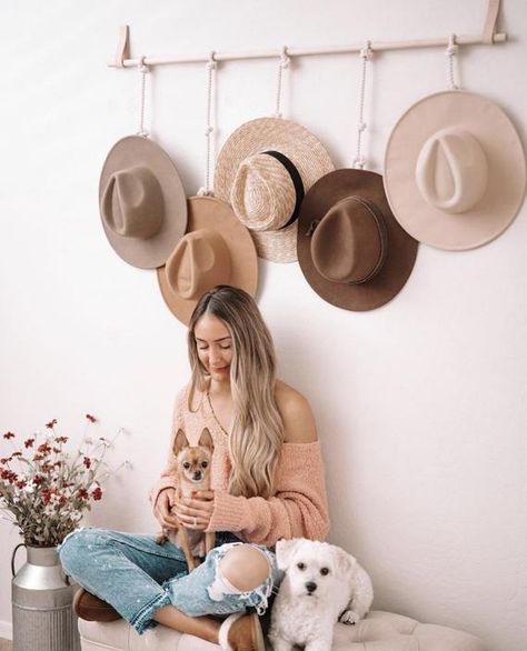 Boho Chic Hat Hanger Minimal Hat Hanger Boho Wall Decor | Etsy Boho Chic Hats, Chic Hat, Wall Hats, Boho Chique, Hanging Hats, Hat Display, Hat Hanger, Boutique Decor, Hat Storage