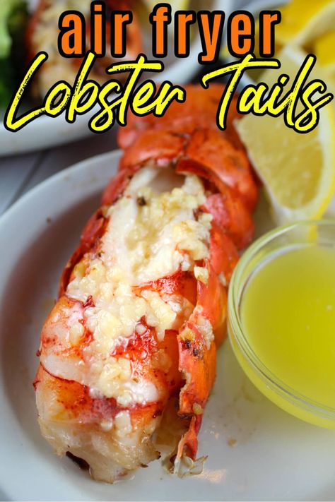 Air Fry Lobster Tail, Lobster In Air Fryer, Lobster Tails In Air Fryer, Air Fryer Lobster Tails, Air Fryer Lobster, Airfryer Fish, Lobster Bites, Easy Lobster Tail Recipe, Air Fryer Seafood