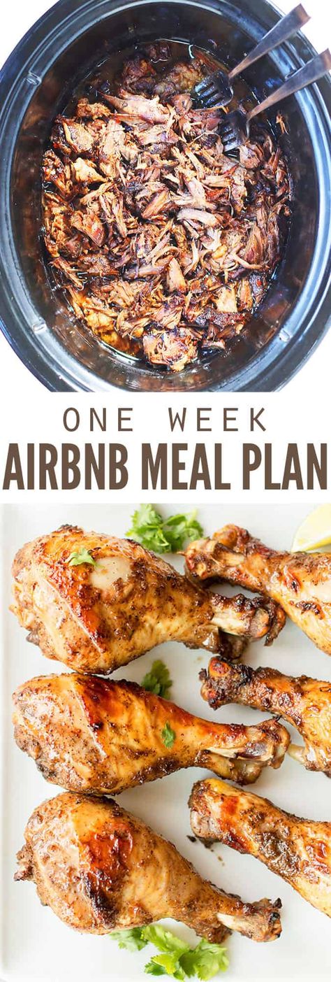 Easy Food To Make On Vacation, Meals To Make At Airbnb, Easy Meals At Airbnb, Easy Dinners For Vacation, Dinners To Make On Vacation, Easy Vacation Dinners Families, Easy Vrbo Meals, Easy Meals To Make In Airbnb, Vacation Dinners Meal Planning