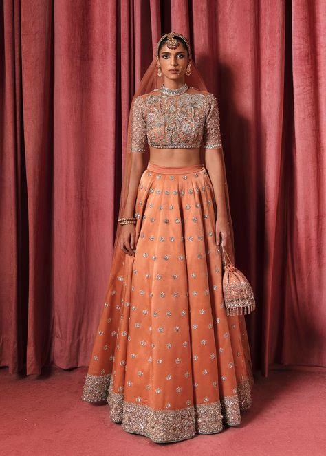 Hussain Rehar, Peach Lehenga, Dupatta Dress, Dress For Bride, Organza Lehenga, Indian Outfits Lehenga, Lehenga Wedding, Red Lehenga, Pakistani Bridal Dresses