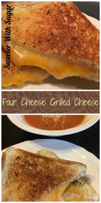 Four Cheese Grilled Cheese Sandwich | Sweeter With Sugar. Looking for amazing comfort food? This is it! Weeknight dinners. Easy dinners. Kid friendly ideas. Lunch ideas. Sandwiches. Dinner ideas. Four Cheese Grilled Cheese, Stove Top Soup Recipes, Saucy Meals, Grilled Cheese Burger, Sandwich Cheese, Grilled Burger Recipes, Grill Cheese Sandwich Recipes, Dinners Easy, Cheeseburger Recipe