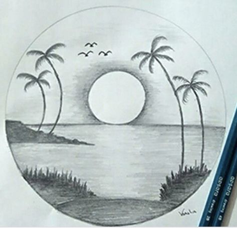 Beach Drawing Sketches Simple, Drawing Inside A Circle, Social Realism Art, Simple Nature Drawing, Crteži Olovkom, Circle Drawings, Easy Horse Drawing, Drawing In Circle, Butterfly Sketch