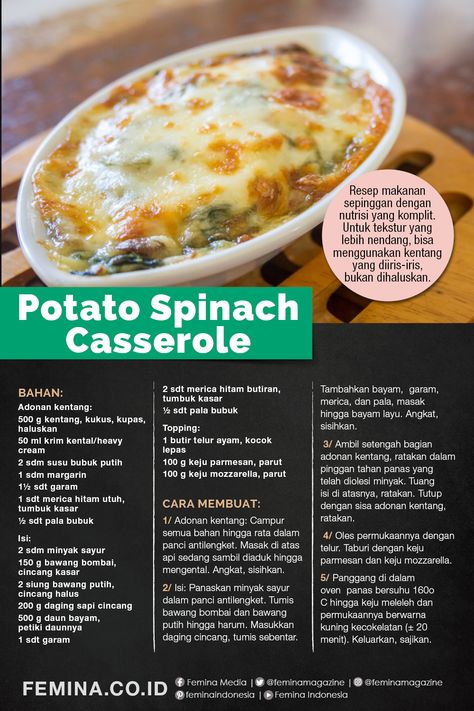 Potato Spinach Casserole, Western Food Recipes, Potato Spinach, Makanan Italia, Resep Pasta, Spinach Casserole, Nyam Nyam, Diy Cooking, Cake Baking Recipes