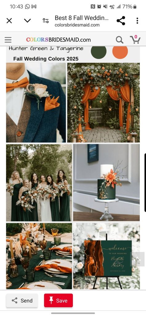 Orange Green And Gold Wedding, Emerald Green And Burnt Orange Wedding Decor, Forest Green And Orange Wedding, Burnt Orange And Emerald Green Wedding, Emerald Green And Burnt Orange Wedding, Orange Wedding Decorations, Burnt Orange Weddings, Emerald Green Weddings, Orange Wedding