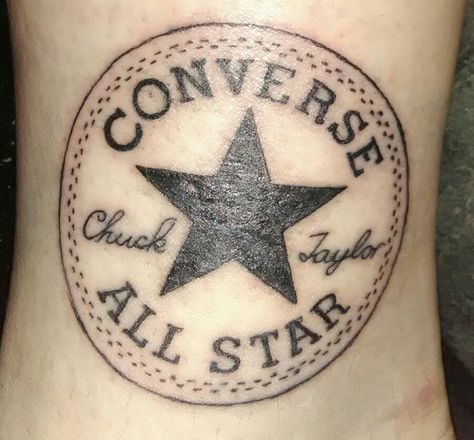 A badass Converse​  Chuck Taylor sneaker tattoo by Steve Johnson at Modern Moose Studios in New Port Richey, FL. Converse Tattoo Ideas, Chuck Taylor Tattoo, Sneaker Tattoo, Converse Tattoo, Dave Tattoo, Taylor Tattoo, Mechanic Tattoo, Grunge Tattoo, Sister Tattoo