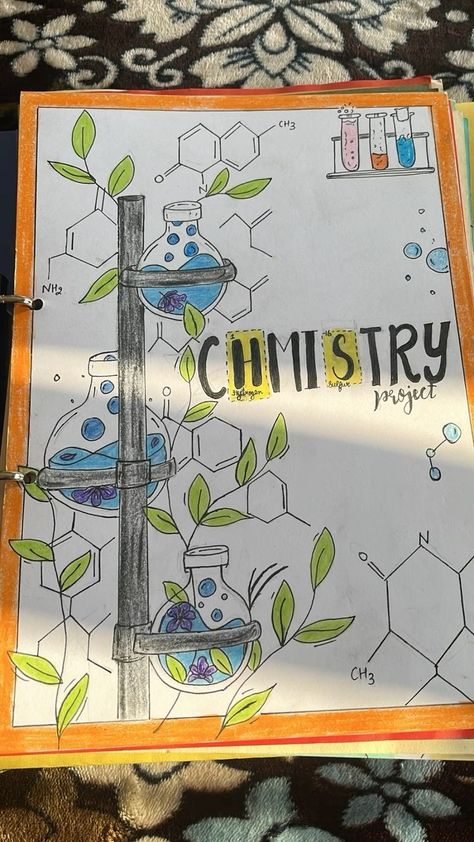 Cover Page Of Chemistry Project, Project Cover Page Chemistry, Chemistry Cover Page Design For Project, Science Index Page Design, Chemistry Aesthetic Project, Cover Page For Project Chemistry, School Book Covers Chemistry, Art Project Cover Page Ideas, Chemistry Project Design