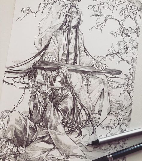 I luv u so much ;\\; Lan Wangji Sketch, Wangxian Sketch, Wei Wuxian Sketch, Wei Wuxian Drawing, The Untamed Drawing, Lan Zhan X Wei Ying, Lan Wangji Wei Wuxian, Sketch Beautiful, Story Drawing