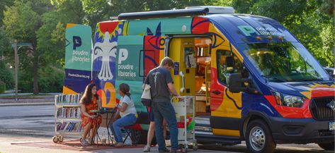 Bookmobile; outreach schedule; About their vehicle: "Evie is Colorado and the Rocky Mountain region's first all-electric mobile library and bookmobile! Designed to deliver the library to specific communities in Northern Colorado, Evie will spend her time distributing materials, resources, and services." Early Childhood Literacy, Mobile Library, Senior Living Communities, Northern Colorado, Library Services, Community Outreach, Hispanic Heritage Month, Hispanic Heritage, Heritage Month