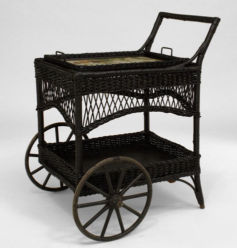 Wicker Victorian misc. furniture tea cart painted Antique Tea Cart, Wicker Bar Cart, Vintage Wicker Furniture, Wicker Couch, Wicker Box, Wicker Trunk, Antique Wicker, Wicker Mirror, Wicker Bedroom